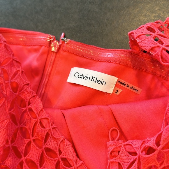 Calvin Klein Illusion Lace Net Coral Dress. Size: 2 - Picture 12 of 12